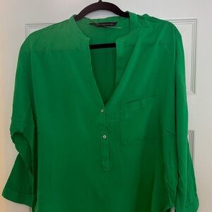 Zara Emerald Green Split-Neck Blouse